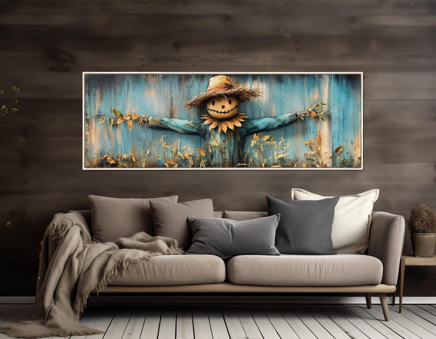 Rustic Farmhouse Wall Art - Scarecrow Canvas Print | Framed & Ready to Hang