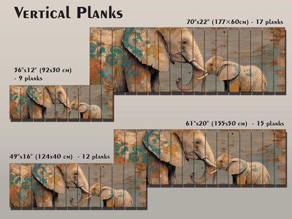 Loving Mother Elephant with Calf on Rustic Wooden Slats, Elephants Wall Art, Elephants Painting, Elephants Print on Wood, Wood Wall Art