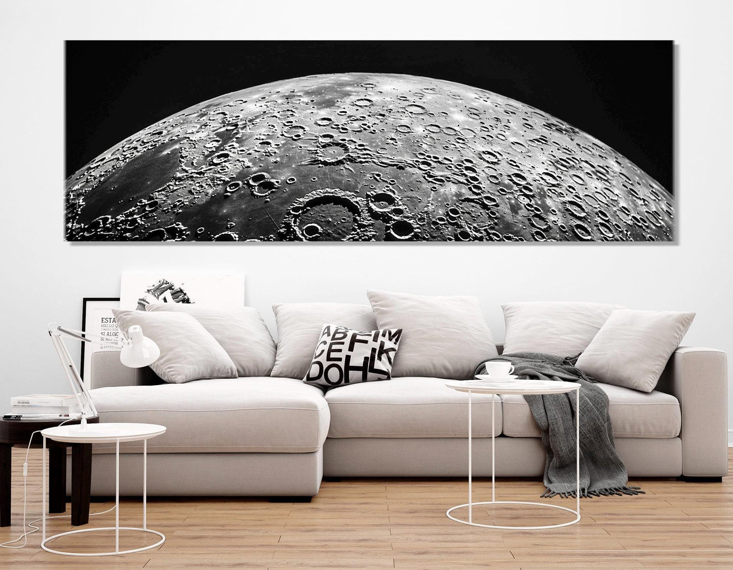 Moon Canvas Print – Large Black and White Art | Framed Floating Frame, Ready to Hang