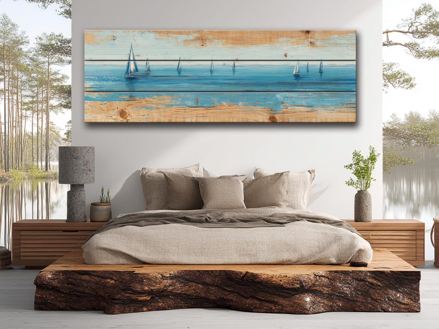 Sailing Ocean Wall Art – Minimal Seascape Art on UV Printed Wood for Coastal Decor