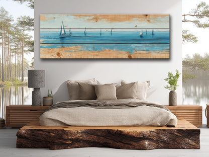 Sailing Ocean Wall Art – Minimal Seascape Art on UV Printed Wood for Coastal Decor
