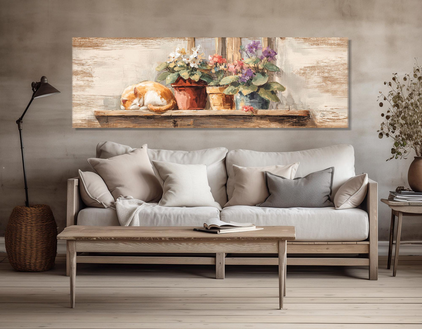 Sleeping Cat Canvas Print – Rustic Farmhouse Decor | Framed Canvas Wall Art