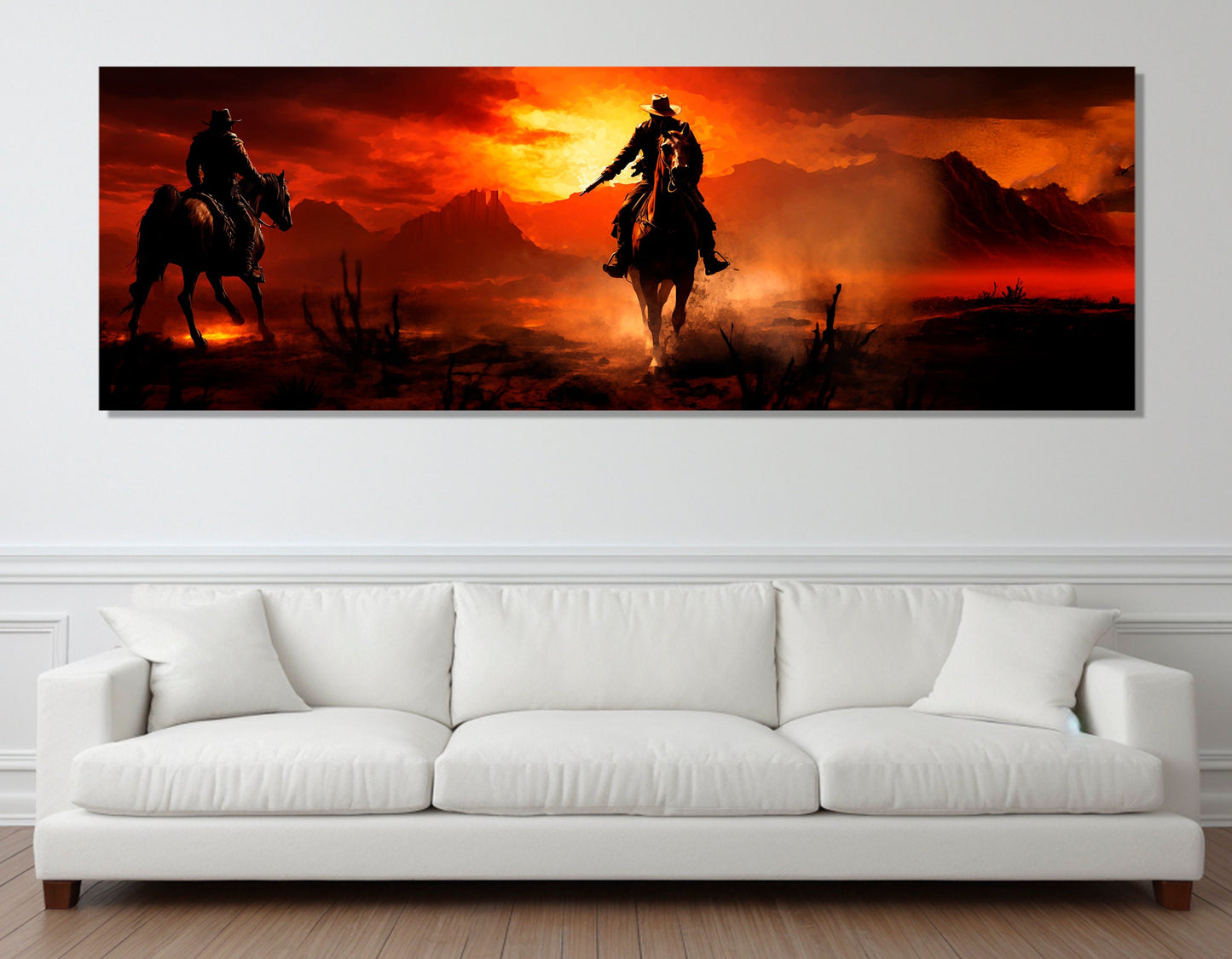Abstract Canvas Print – Cowboys in Desert | Large Framed Canvas Artwork, Ready to Hang