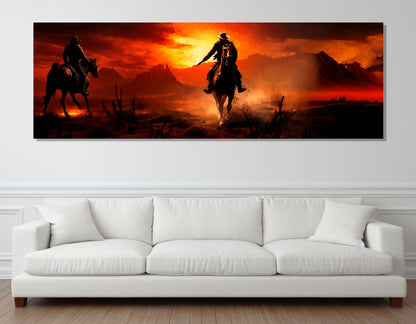 Abstract Canvas Print – Cowboys in Desert | Large Framed Canvas Artwork, Ready to Hang