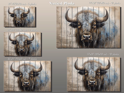 Rustic Wood Wall Art – Bison Abstract Painting on Wooden Planks | Farmhouse Decor