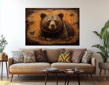 Bear Canvas Art – Framed Cotton Canvas Print | Rustic Cabin Wall Decor Ready to Hang