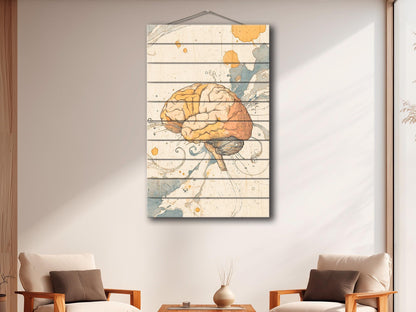 Rustic Wood Wall Art – Abstract Mind Print on Natural Wood Texture | Therapist Office Decor