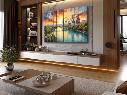 Wood Wall Art - Abstract Austin Painting Printed on Wood, Austin Wall Art, Austin Bridge Poster, Austin Skyline on Wood, Austin Wall Decor