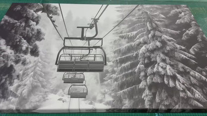 Winter Wall Decor - Ski Wall Art Cable Car Canvas Print, Framed Ready to Hang