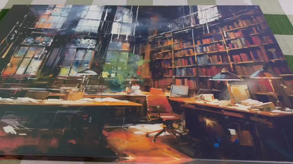 Library Oil Painting – Abstract Canvas Art | Framed Canvas Print, Reading Room Decor