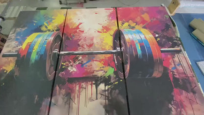 Abstract Barbell Painting - Framed Gym Wall Decor | Workout Canvas Art 24x16 to 54x36