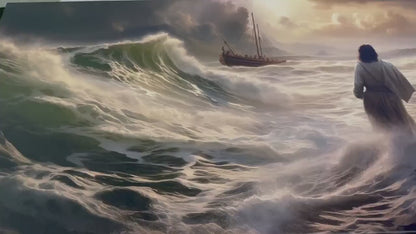 Jesus Walking On Water Religious Wall Art - Gallery Wrapped Canvas Print, Ready To Hang