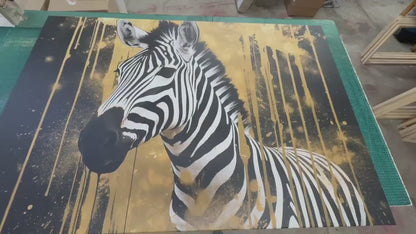 Zebra Canvas Print – Black and Gold Abstract Zebra Art, Ready to Hang Wall Decor