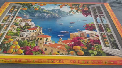 Open Window with Amalfi Coast Canvas Print, Amalfi Painting, Window to Italy, Amalfi Wall Art, Framed and Ready to Hang