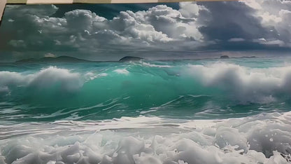 Sea Painting Canvas | Large Ocean Waves Panoramic Wall Art - Ready to Hang