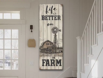 Rustic Wood Wall Art – Life On The Farm Sign | Cozy Country Wall Decor