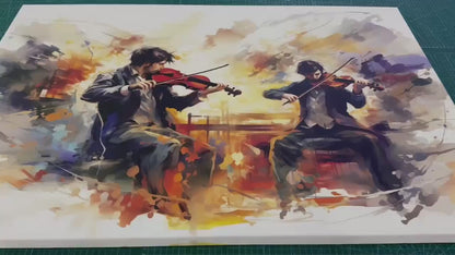 Abstract Violinists Painting - Framed Canvas Art | Classical Music Wall Decor
