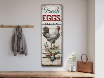 Fresh Eggs Wood Sign – Rustic Kitchen Decor With Distressed Wood Wall Art