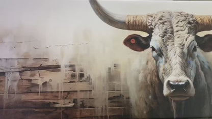 Abstract Longhorn Cow Canvas Print, Large Cow Portrait Painting, Modern Wall Art, Framed and Ready to Hang